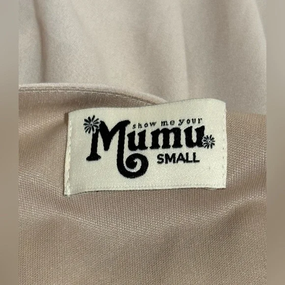 NEW Show Me Your Mumu Sophia Wrap Short Sleeve Bridesmaid Dress Beige Size Small - Picture 15 of 16